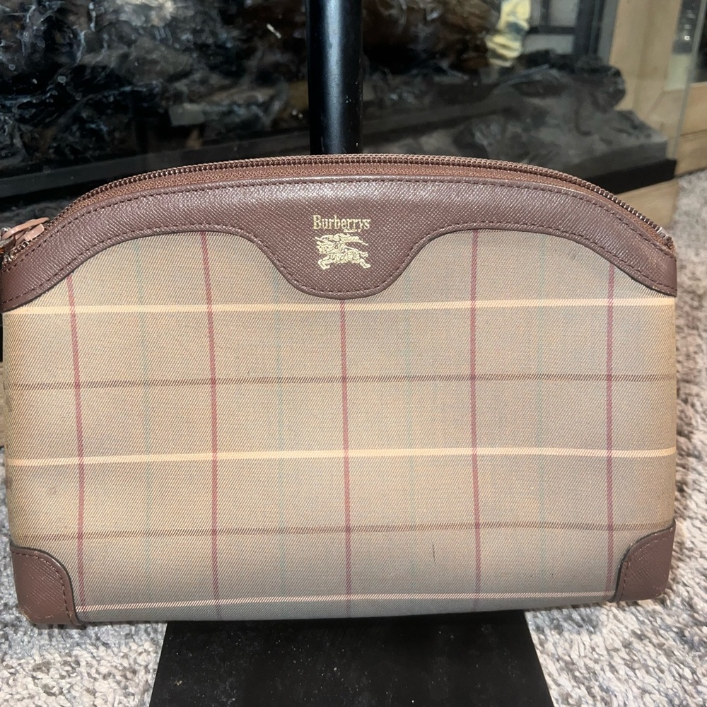 Burberry Brown and Tan Toiletry Bag with Signature Check
